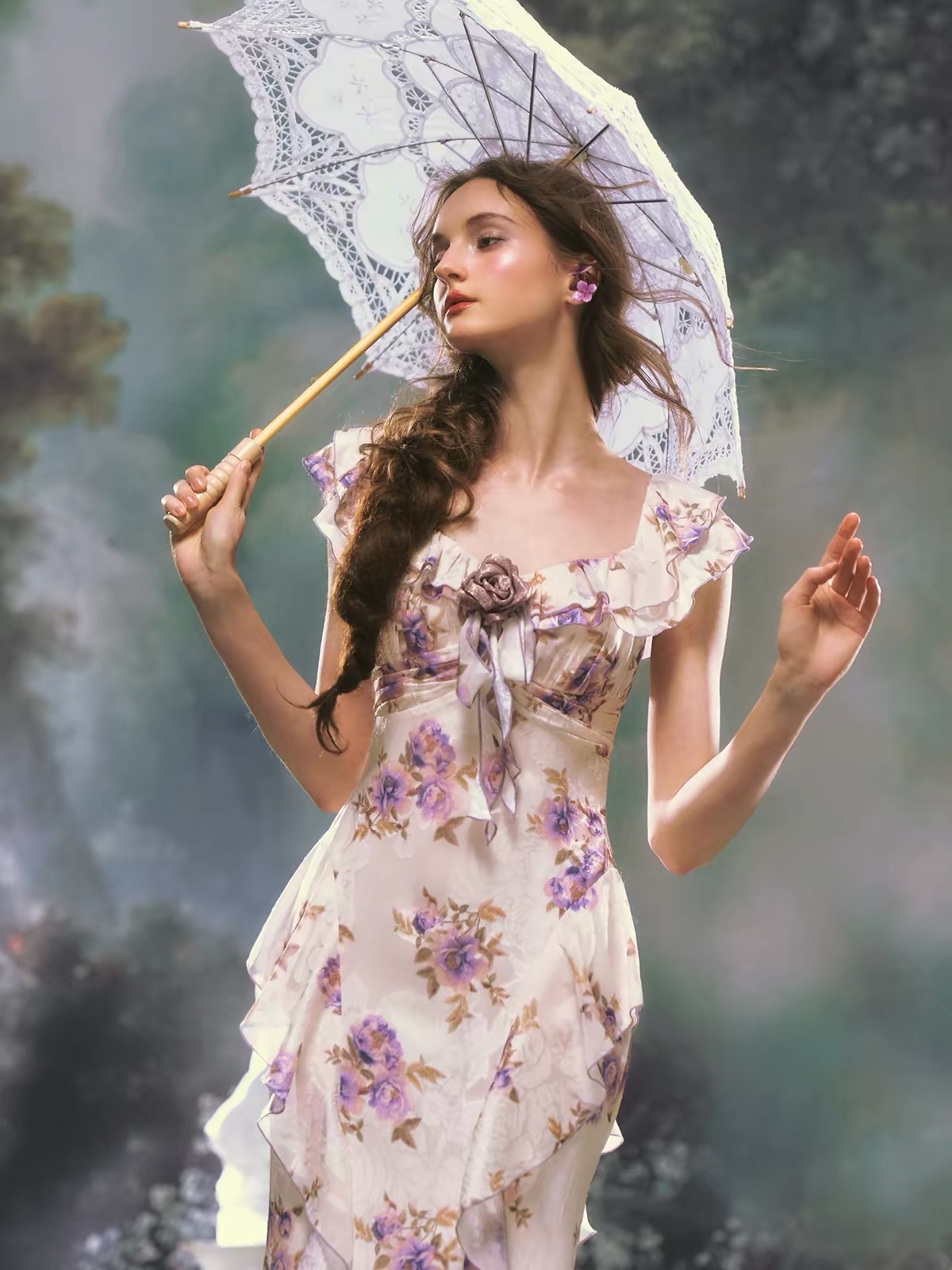 LaceMade váy hoa dáng dài bèo nữ tính_Y109