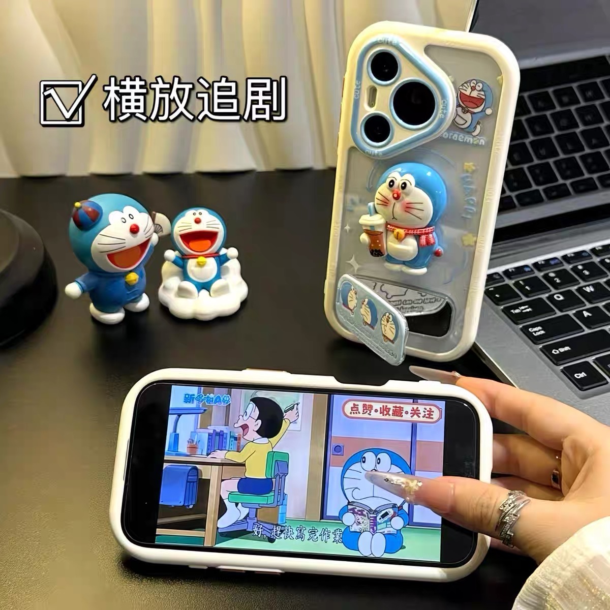 Ốp lưng Doraemon dễ thương kèm gương_O219 (Iphone, Huawei, Honor, OPPO, Vivo, Xiaomi & Redmi)