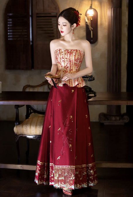 Váy dài corset họa tiết thêu cổ điển_I49