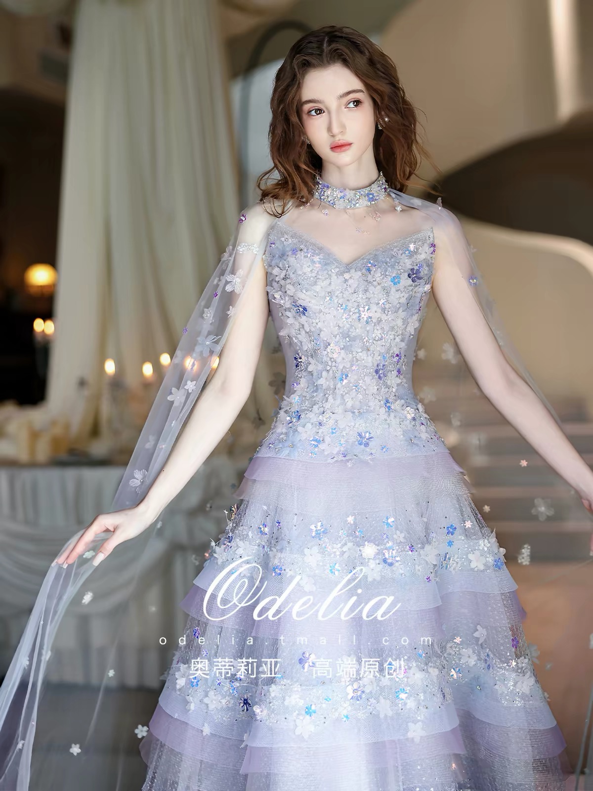 Váy dạ hội voan tầng đính hoa_I100