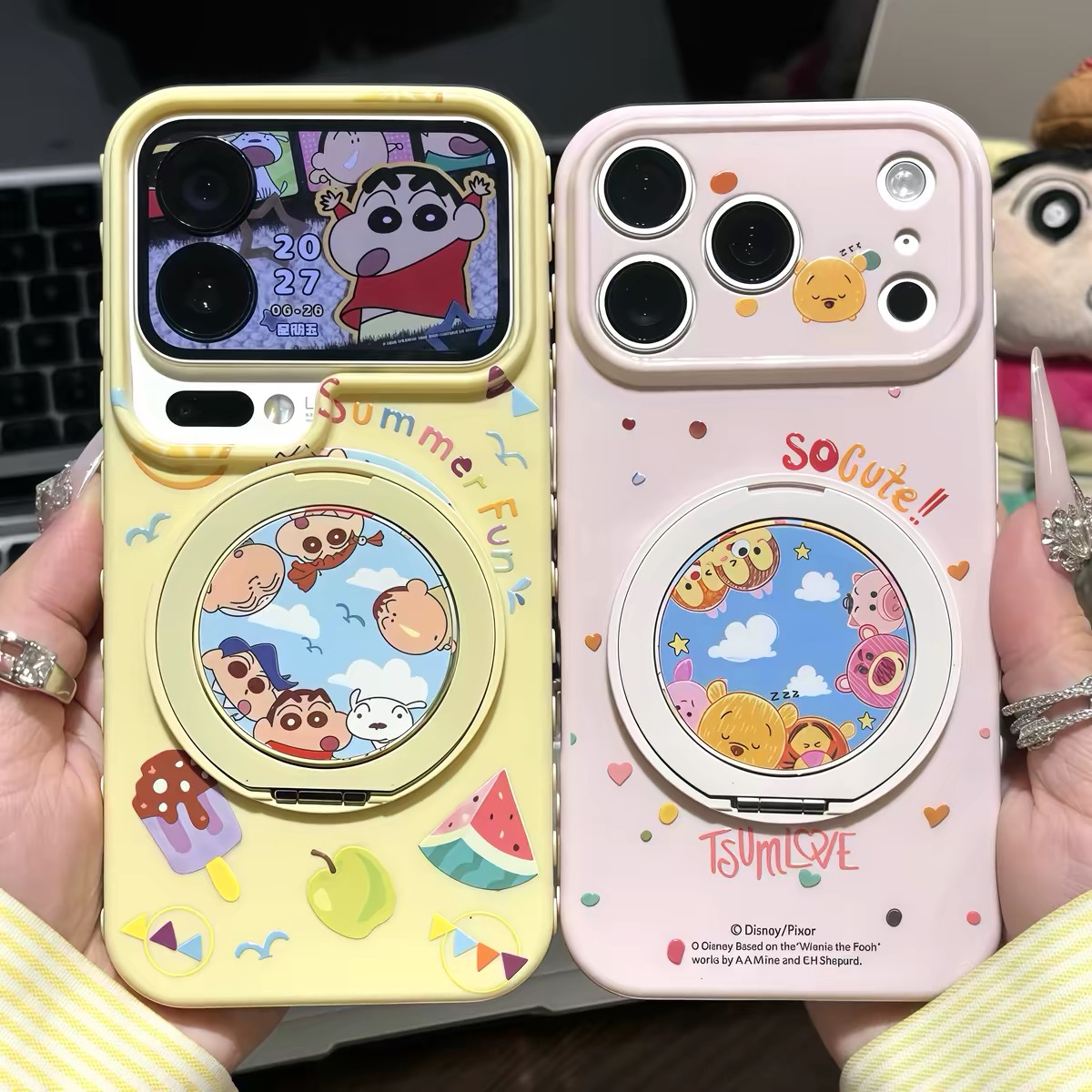 Ốp lưng Shin & Winnie the Pooh kèm giá đỡ điện thoại_O204 (Iphone, Huawei, Honor, OPPO, Vivo, Xiaomi & Redmi)