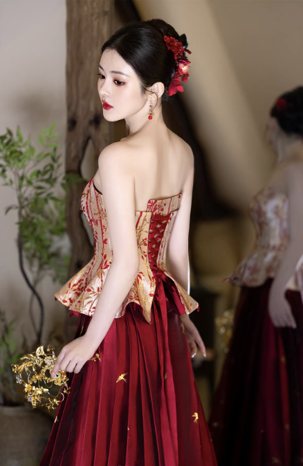 Váy dài corset họa tiết thêu cổ điển_I49