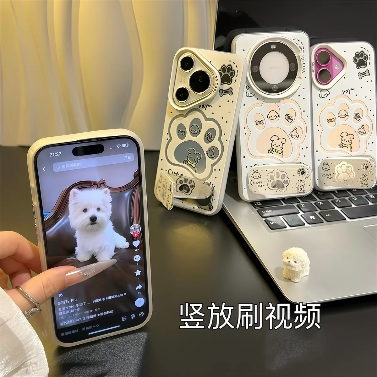 Ốp lưng họa tiết cún con kèm gương_O192 (Iphone, Huawei, Honor, OPPO, Vivo, Xiaomi & Redmi)