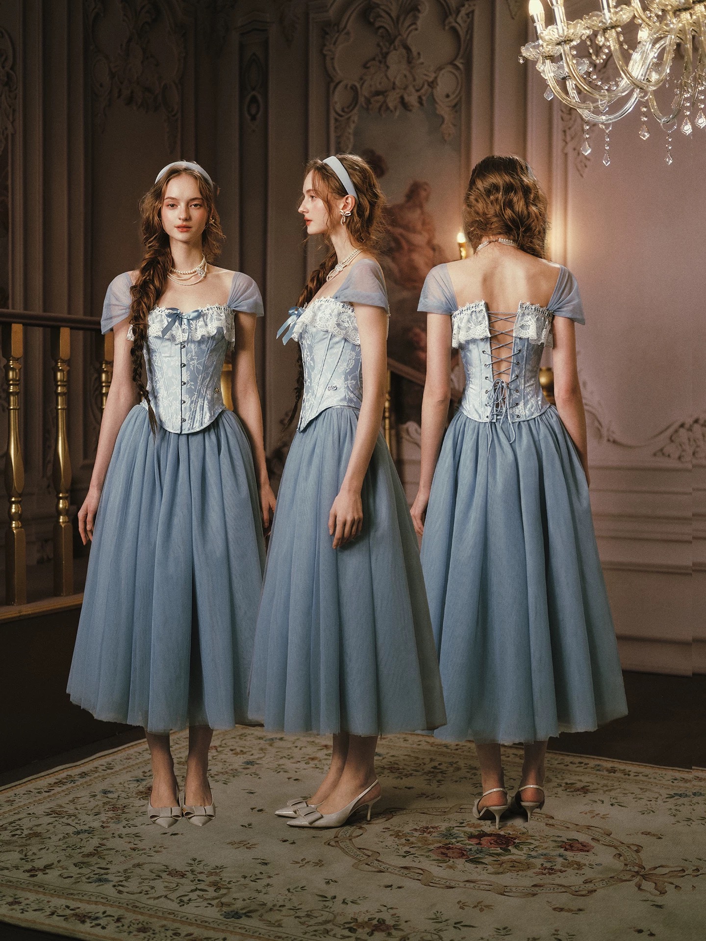 LaceMade váy corset ren xanh pastel công chúa vintage_V26