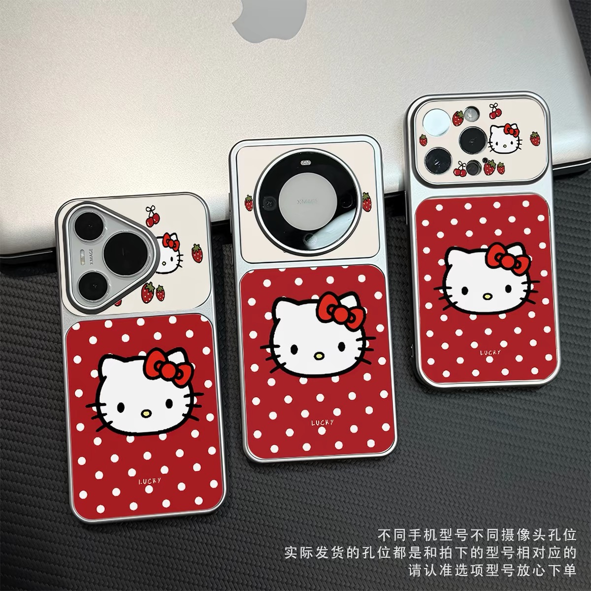 Ốp lưng điện thoại Hello Kitty dâu tây, họa tiết chấm bi đỏ trắng_O188 (Iphone, Huawei, Honor, OPPO, Vivo, Xiaomi & Redmi)