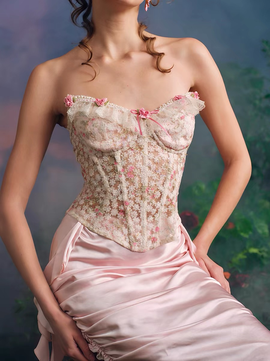 LaceMade váy corset ren hoa bèo nhún_V40