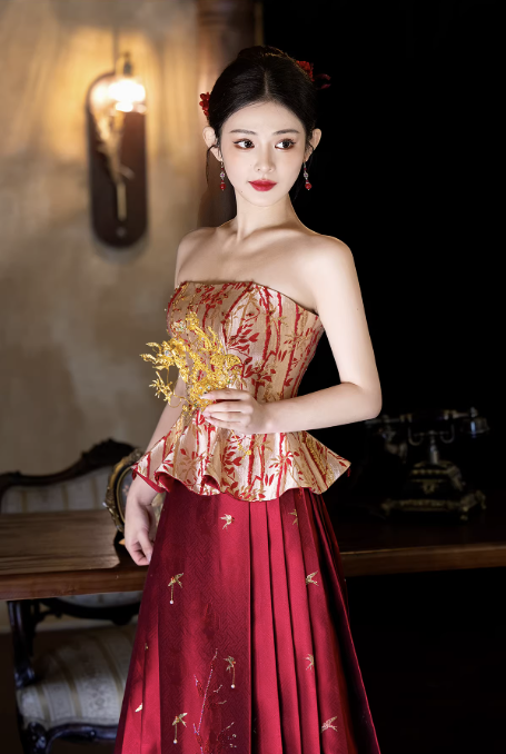 Váy dài corset họa tiết thêu cổ điển_I49