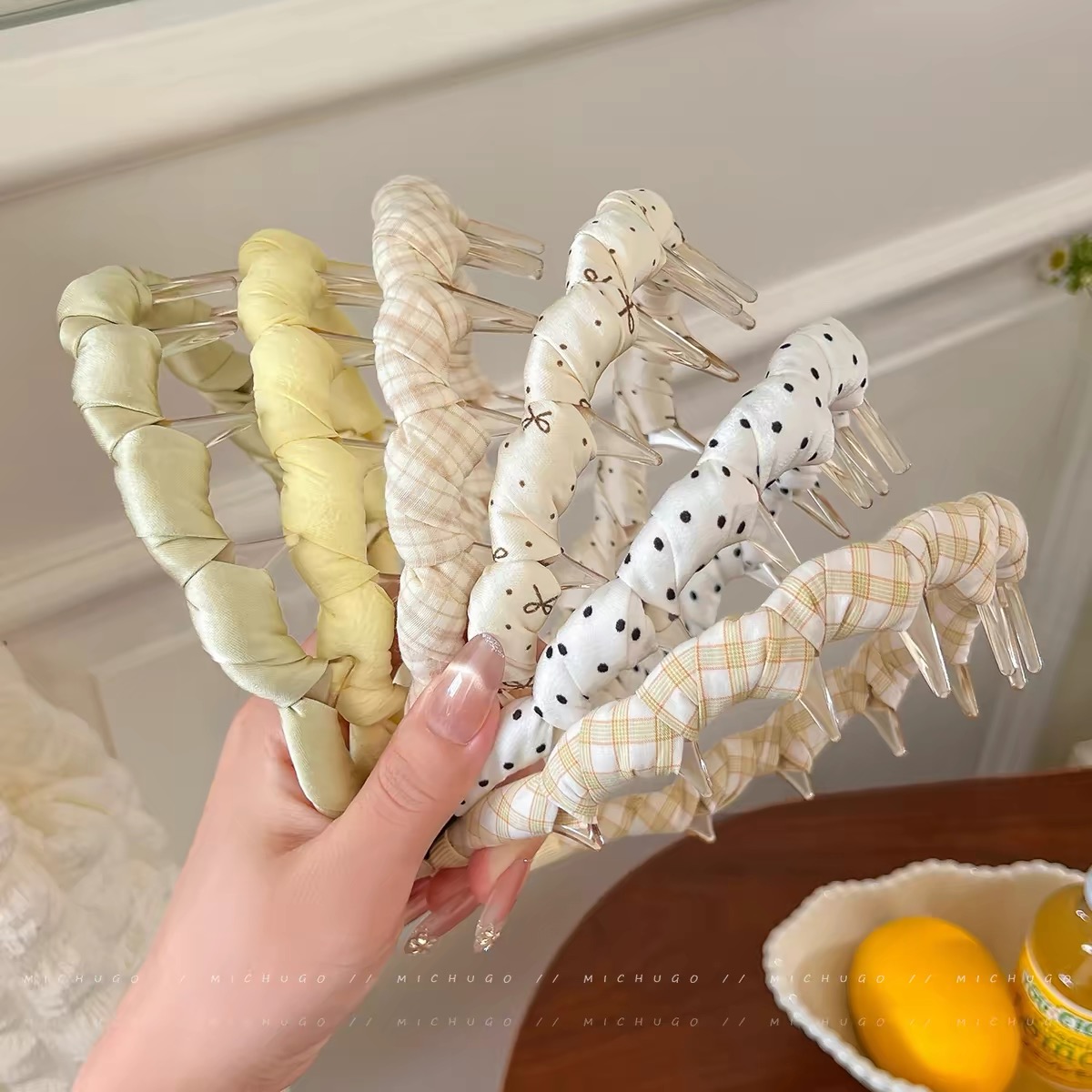 Băng đô bản rộng bọc vải họa tiết vintage_L18