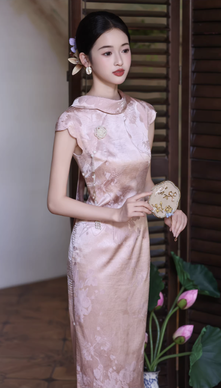 Sườn xám dáng dài nơ lưng sang trọng_I42