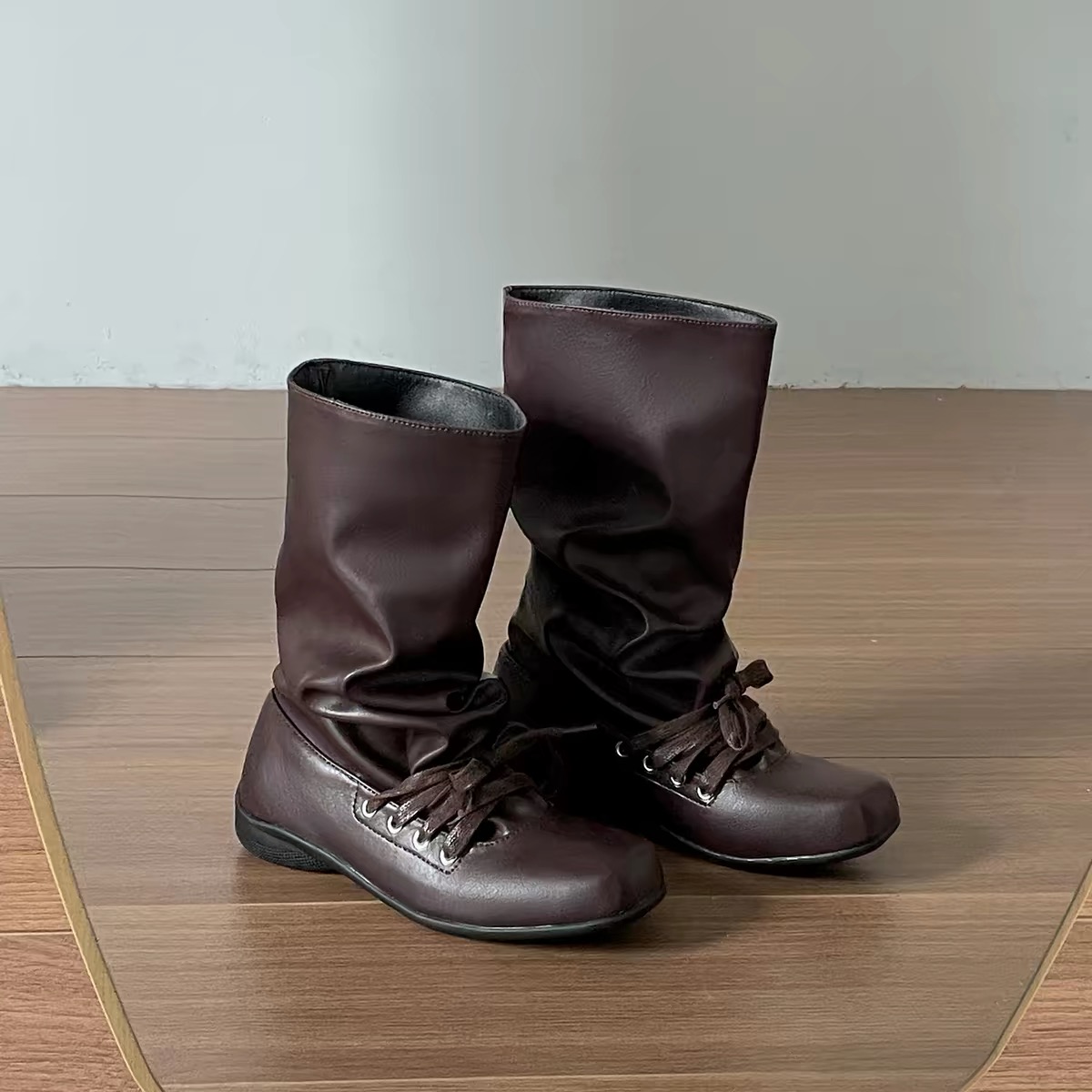 Giày boot nữ cổ cao buộc dây phong cách vintage bánh bèo_B03