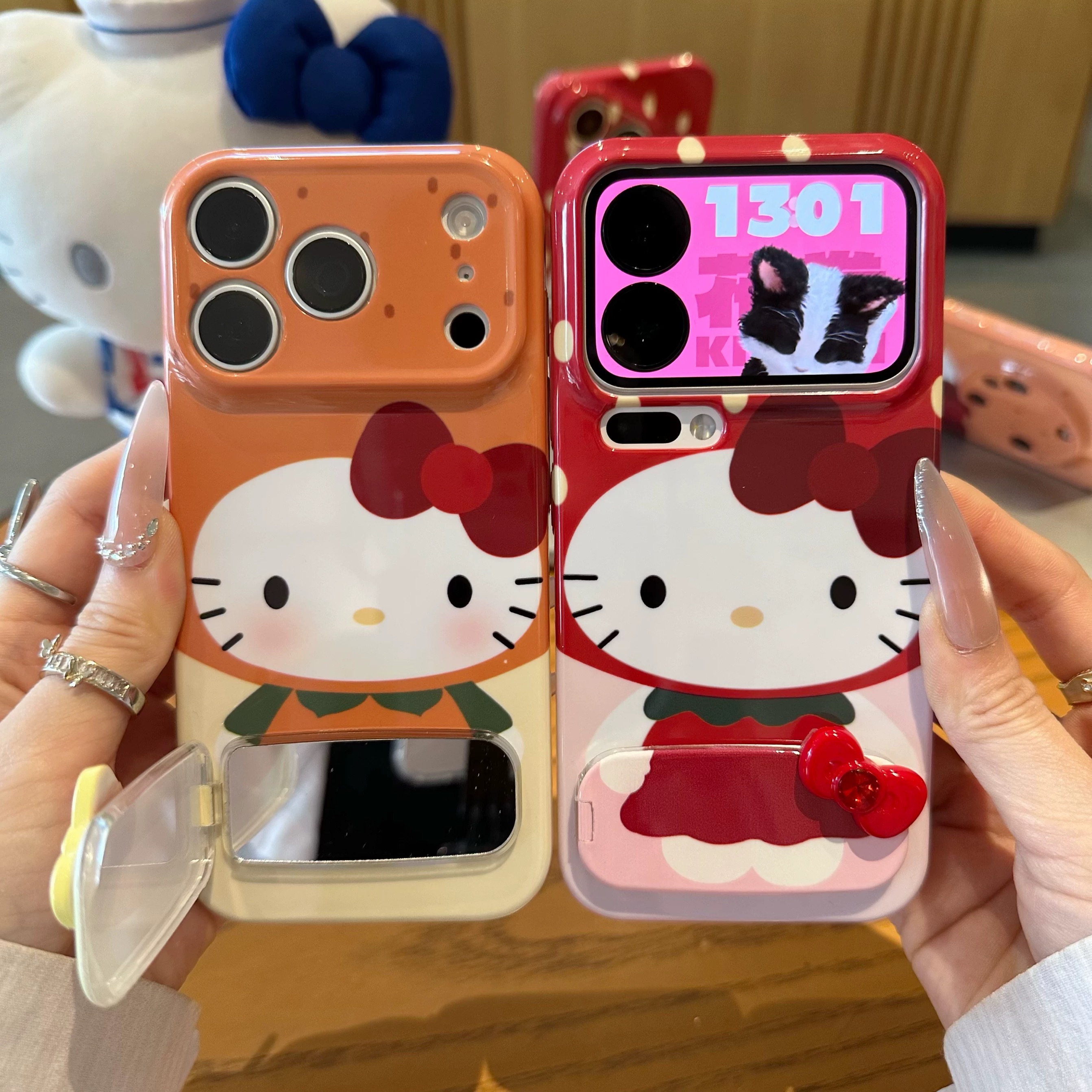 Ốp lưng Hello Kitty nơ đỏ có gương_O12 (Iphone, Huawei, Honor, OPPO, Vivo, Xiaomi & Redmi)