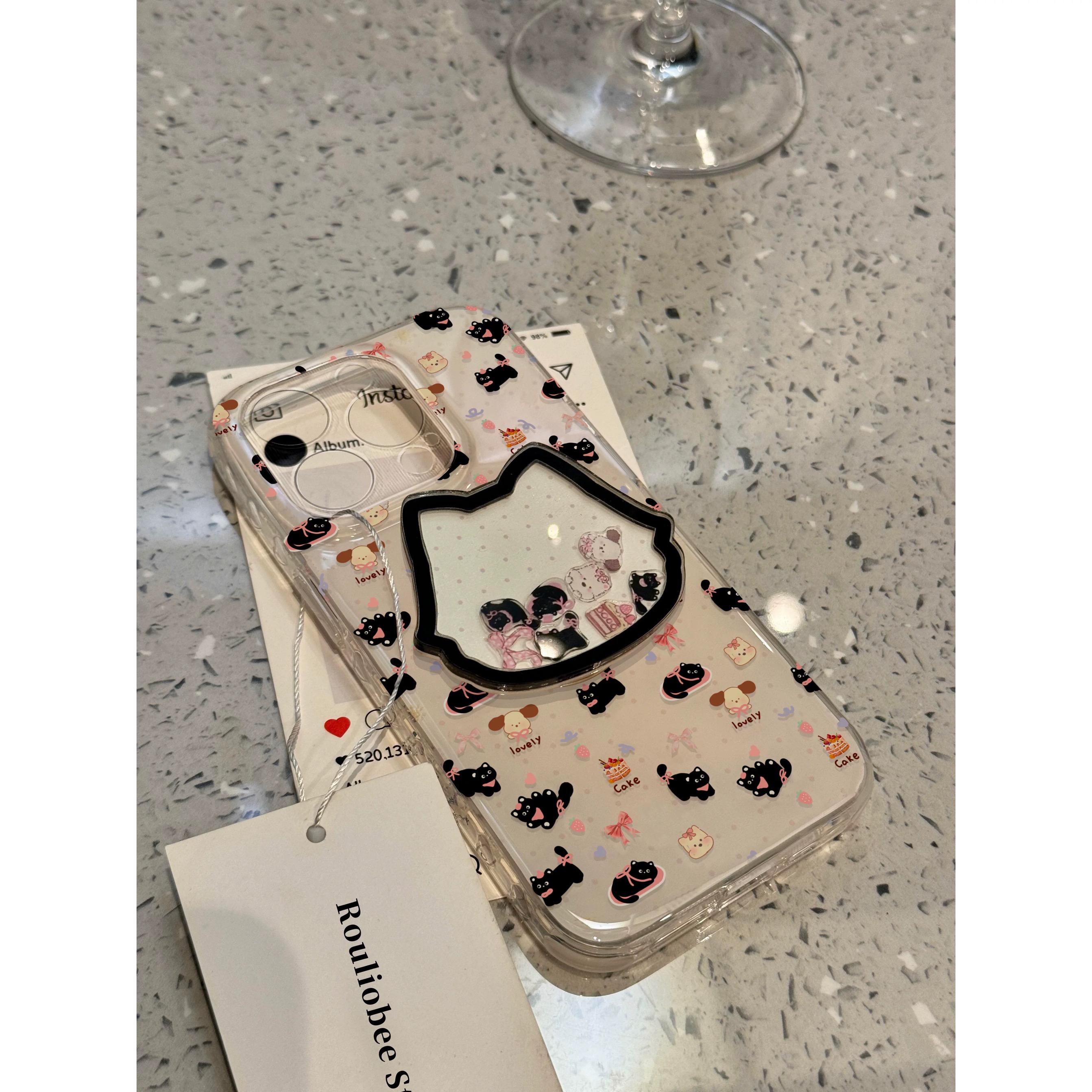 Ốp lưng mèo đen dễ thương kèm giá đỡ_O137 (Iphone, Huawei, Honor, OPPO, Vivo, Xiaomi & Redmi)