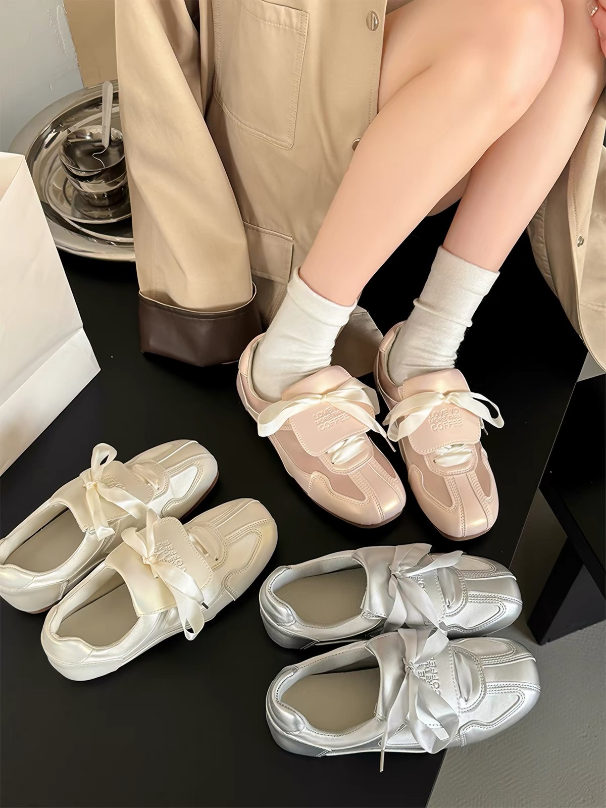 Giày sneaker nữ nơ satin phối màu pastel_S05