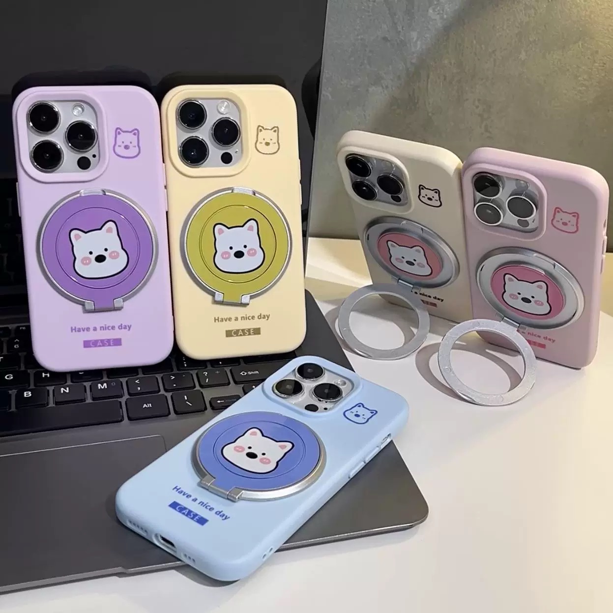 Ốp lưng mèo dễ thương kèm giá đỡ điện thoại_O25 (Tất cả các dòng Iphone)