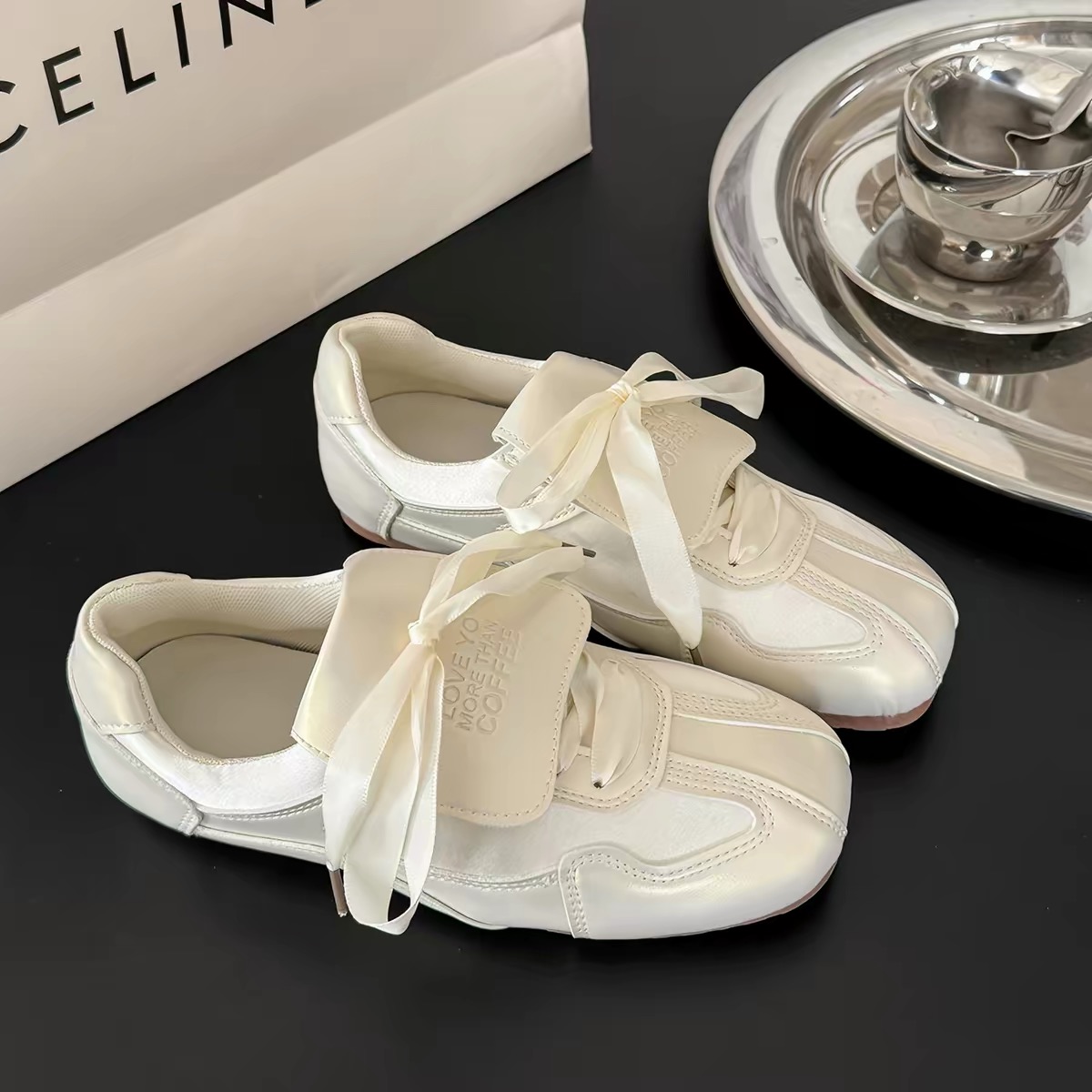 Giày sneaker nữ nơ satin phối màu pastel_S05