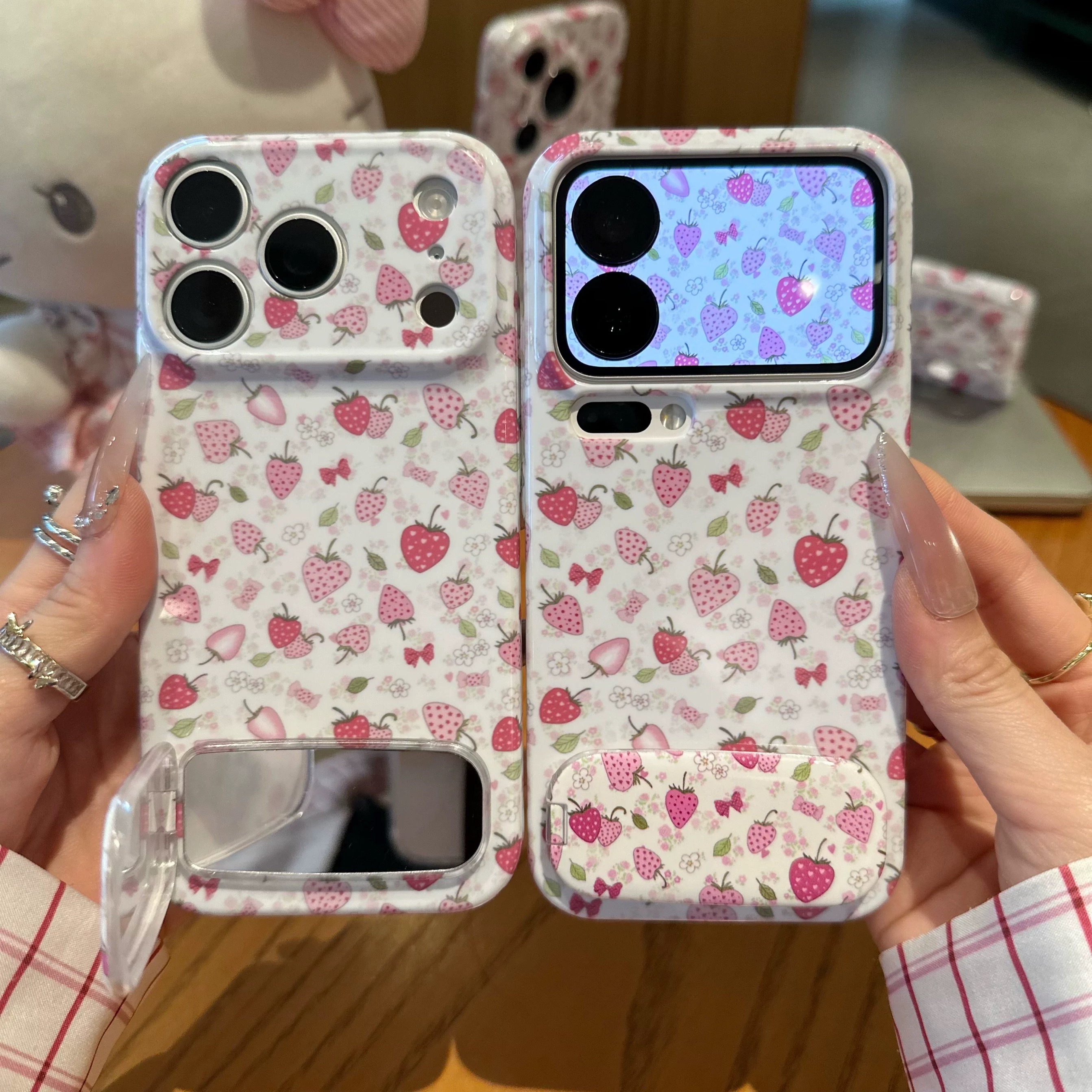 Ốp lưng dâu tây kèm gương_O08 (Iphone, Huawei, Honor, OPPO, Vivo, Xiaomi & Redmi)