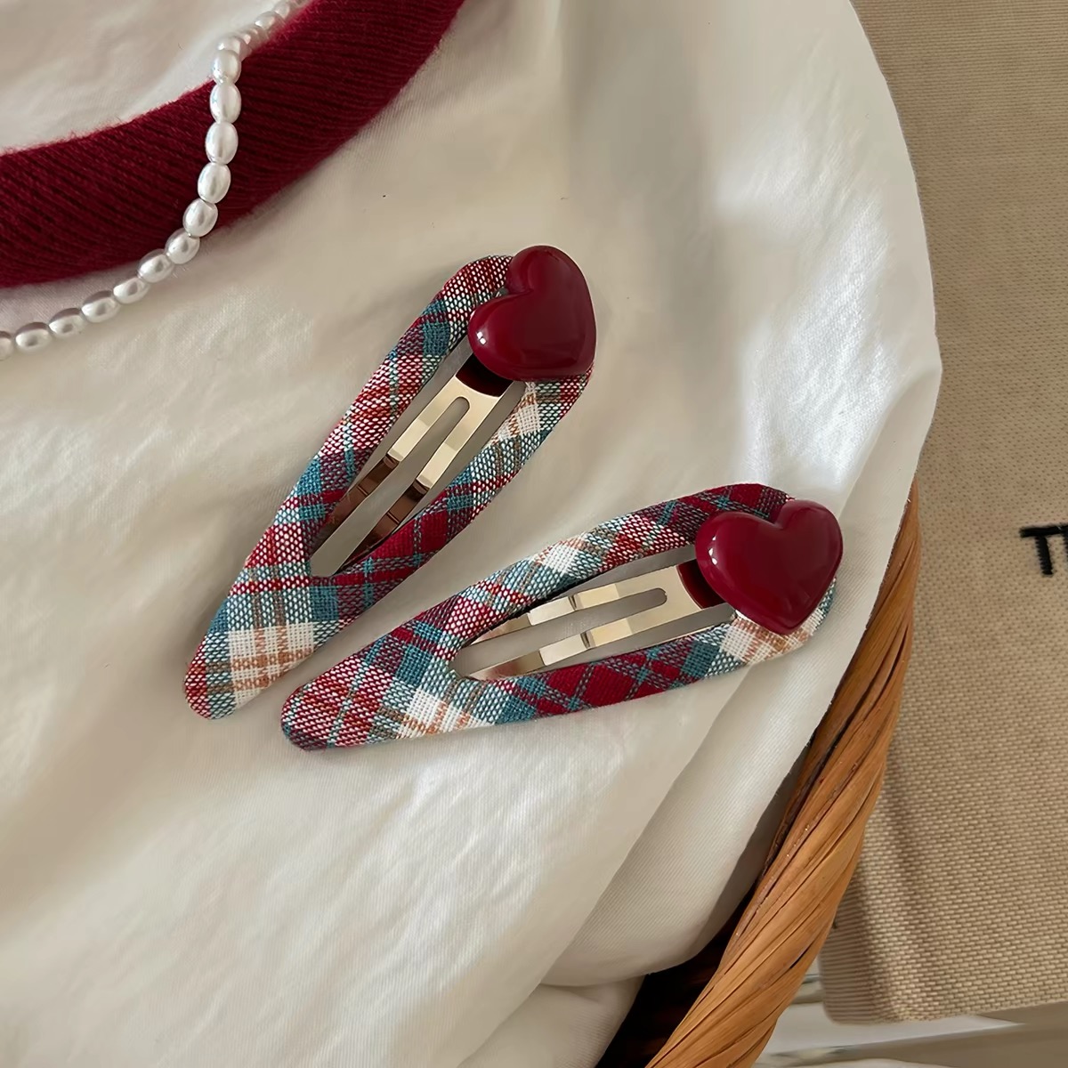 Kẹp tóc trái tim caro vintage_H05