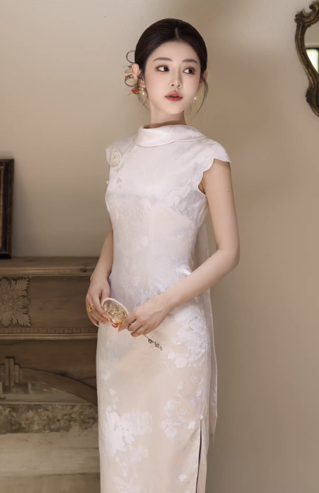 Sườn xám dáng dài nơ lưng sang trọng_I42