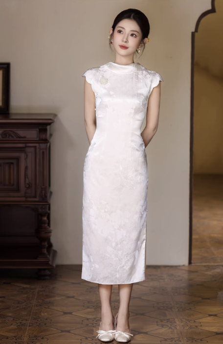 Sườn xám dáng dài nơ lưng sang trọng_I42