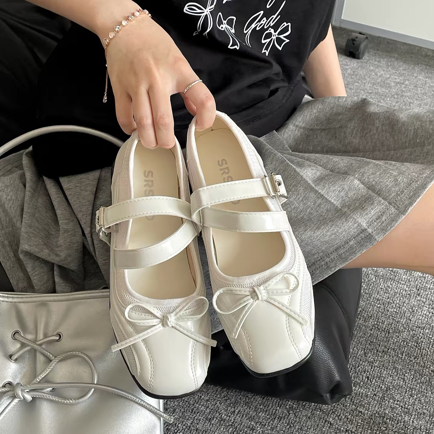 Giày búp bê quai ngang phối nơ_P06