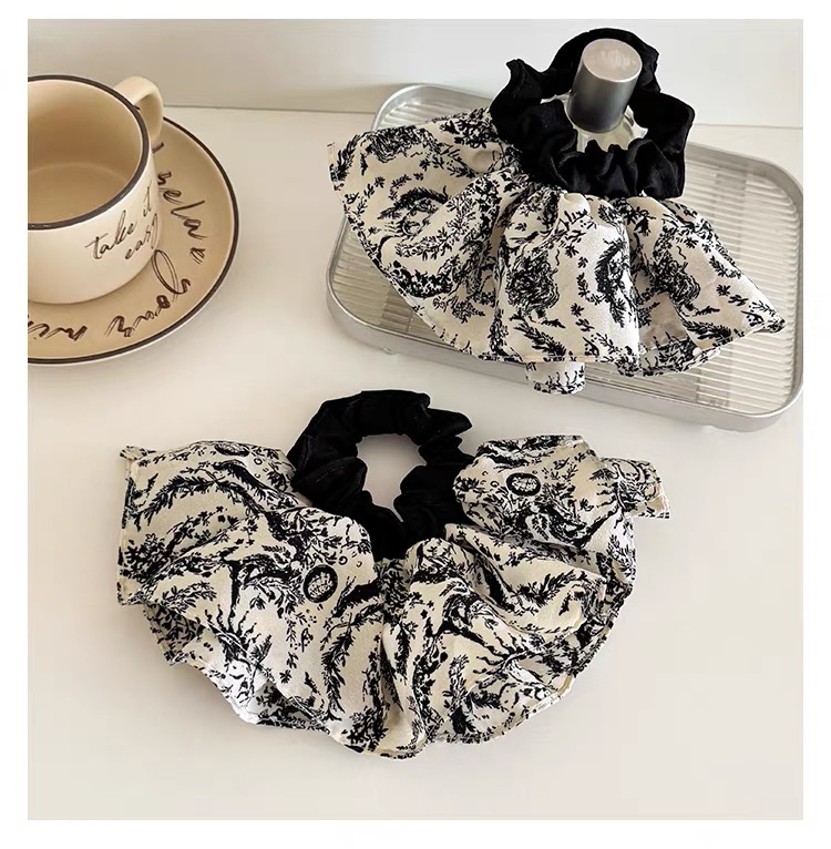 Thun buộc tóc nơ bản to họa tiết vintage_R02