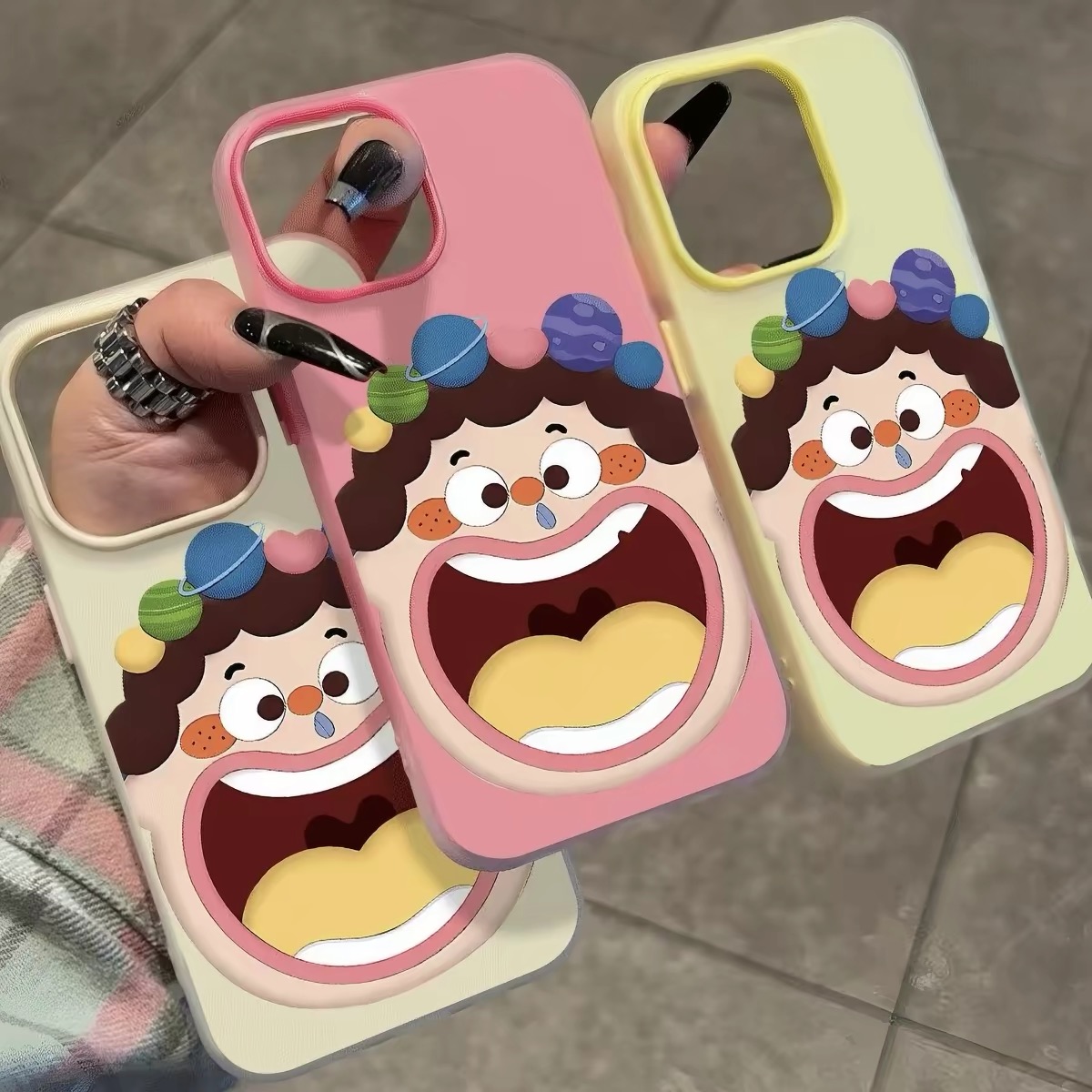 Ốp lưng mặt cười hoạt hình đính hạt pastel_O199 (Iphone, Huawei, Vivo, OPPO)