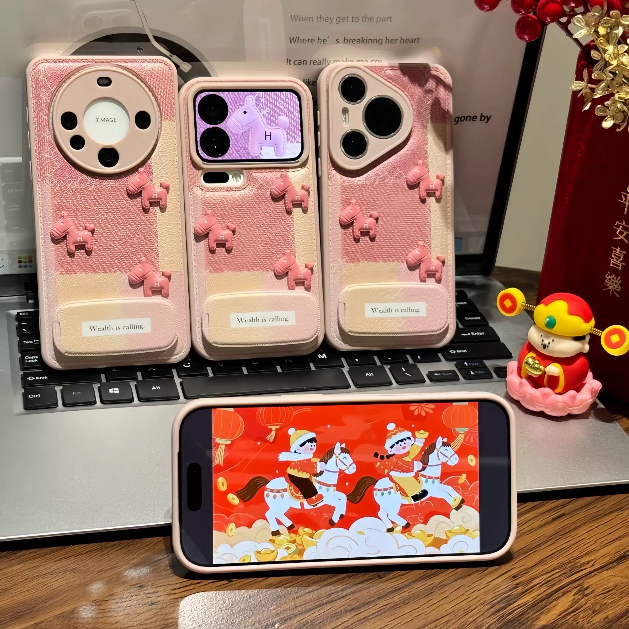 Ốp lưng đính ngựa nổi kèm gương_O01 (Iphone, Huawei, Honor, OPPO, Vivo, Xiaomi & Redmi)