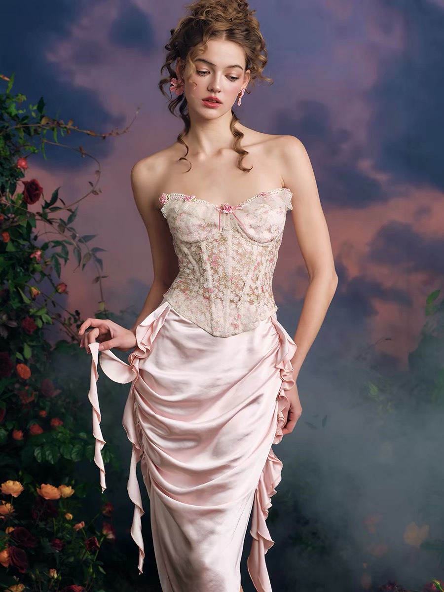 LaceMade váy corset ren hoa bèo nhún_V40