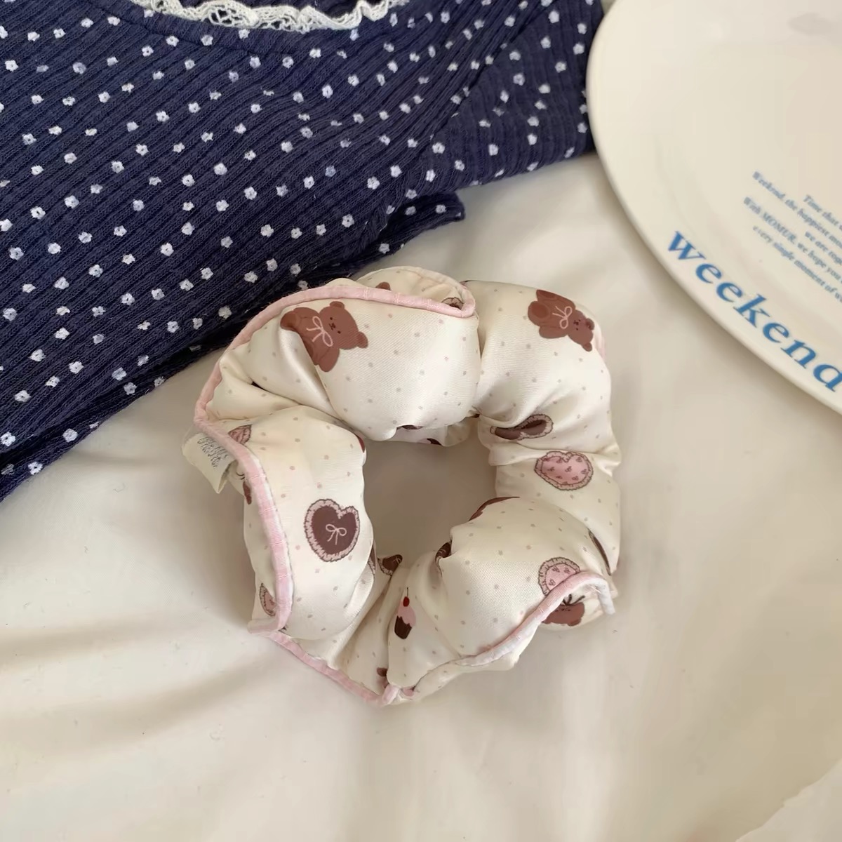 Scrunchie vải họa tiết bản lớn_R06