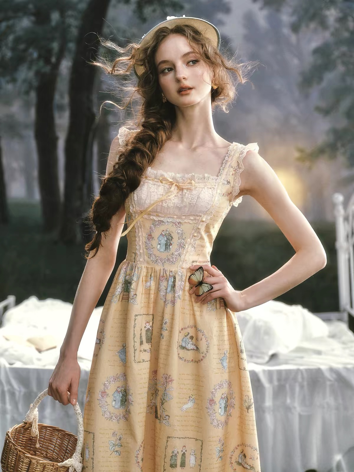 LaceMade váy vintage cổ điển họa tiết viền ren_Y92