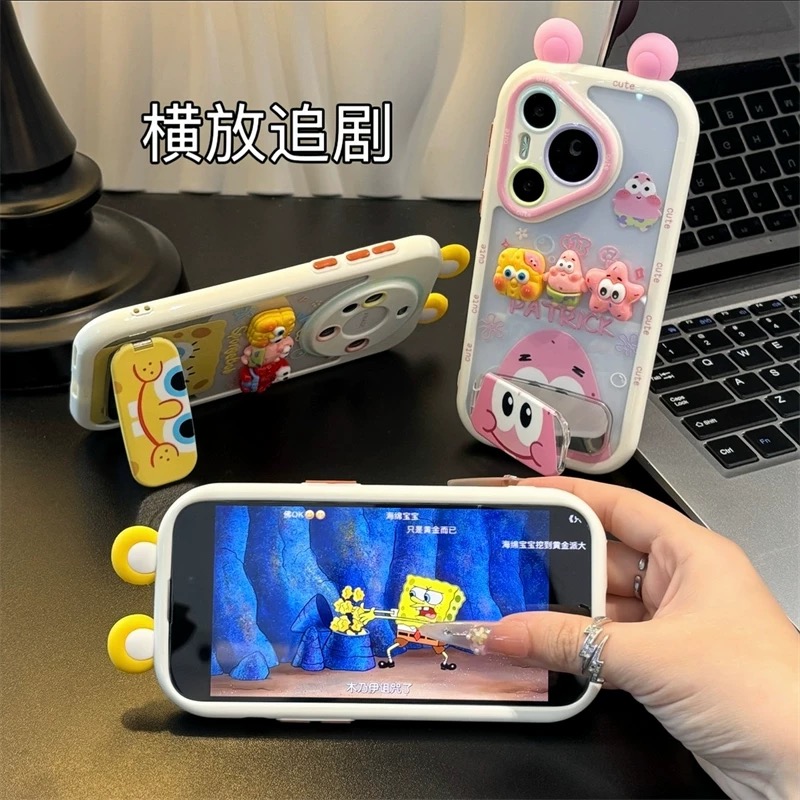 Ốp lưng SpongeBob & Patrick tai nổi kèm gương_O108 (Iphone, Huawei, Honor, OPPO, Vivo, Xiaomi & Redmi)
