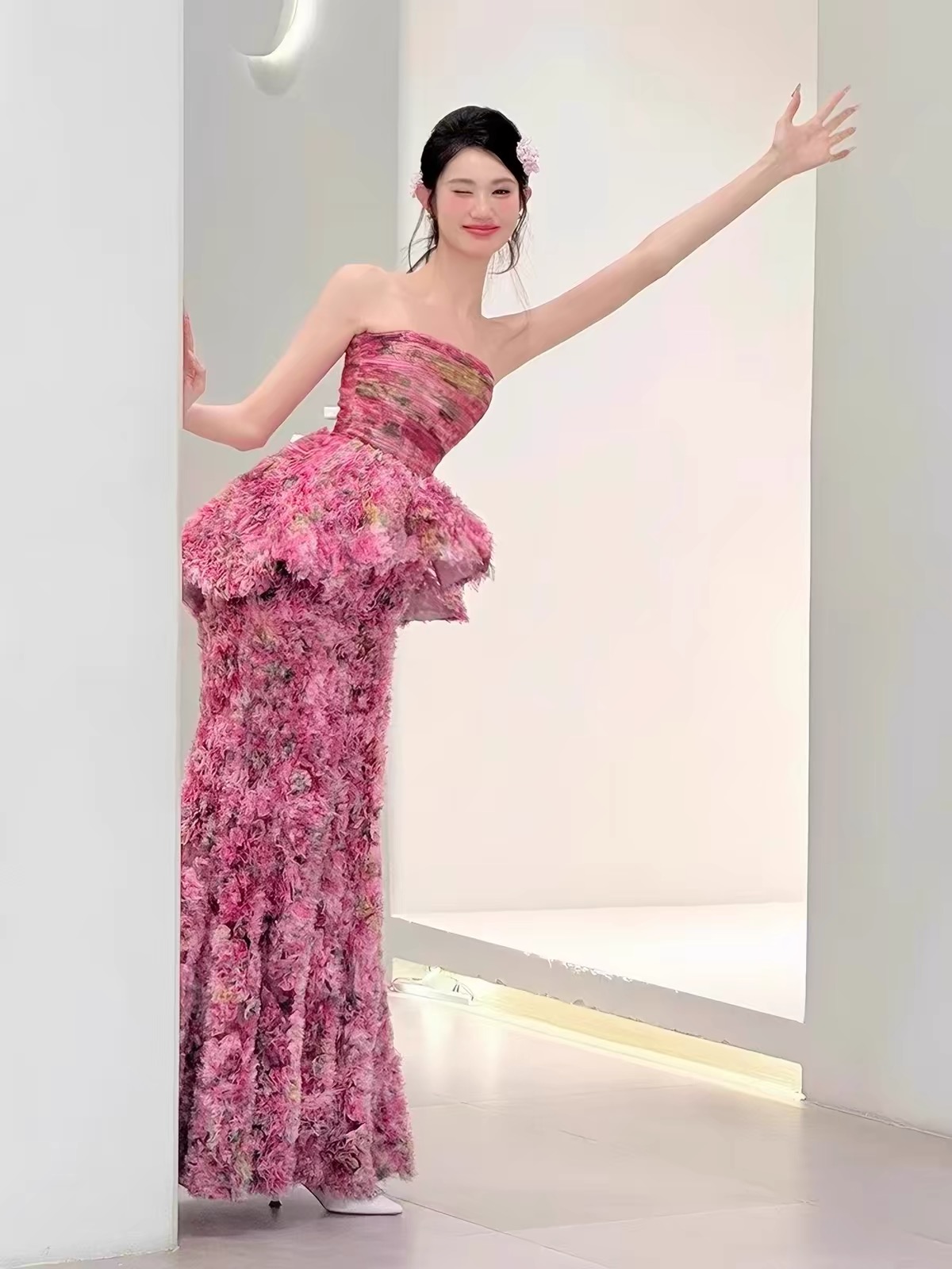 Váy dự tiệc cúp ngực dáng đuôi cá phối tua rua_I160