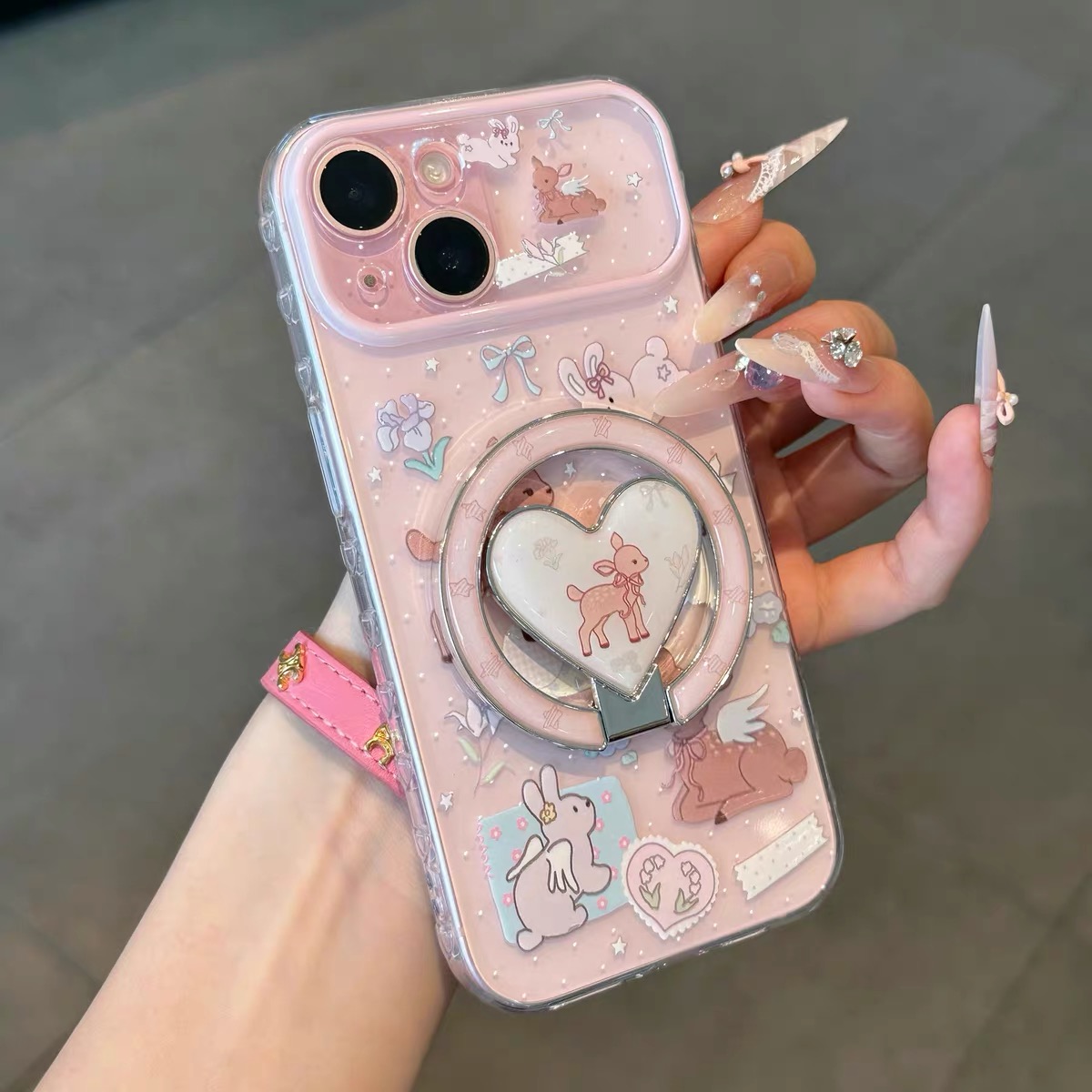 Ốp lưng hình hươu kèm giá đỡ điện thoại hình trái tim_O153 (Iphone, Huawei, Honor, OPPO, Vivo, Xiaomi & Redmi)