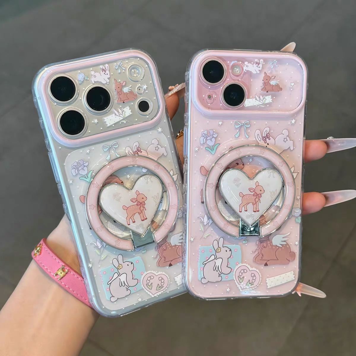 Ốp lưng hình hươu kèm giá đỡ điện thoại hình trái tim_O153 (Iphone, Huawei, Honor, OPPO, Vivo, Xiaomi & Redmi)