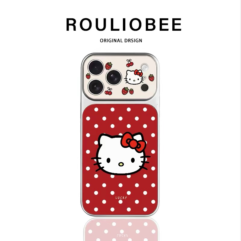 Ốp lưng điện thoại Hello Kitty dâu tây, họa tiết chấm bi đỏ trắng_O188 (Iphone, Huawei, Honor, OPPO, Vivo, Xiaomi & Redmi)