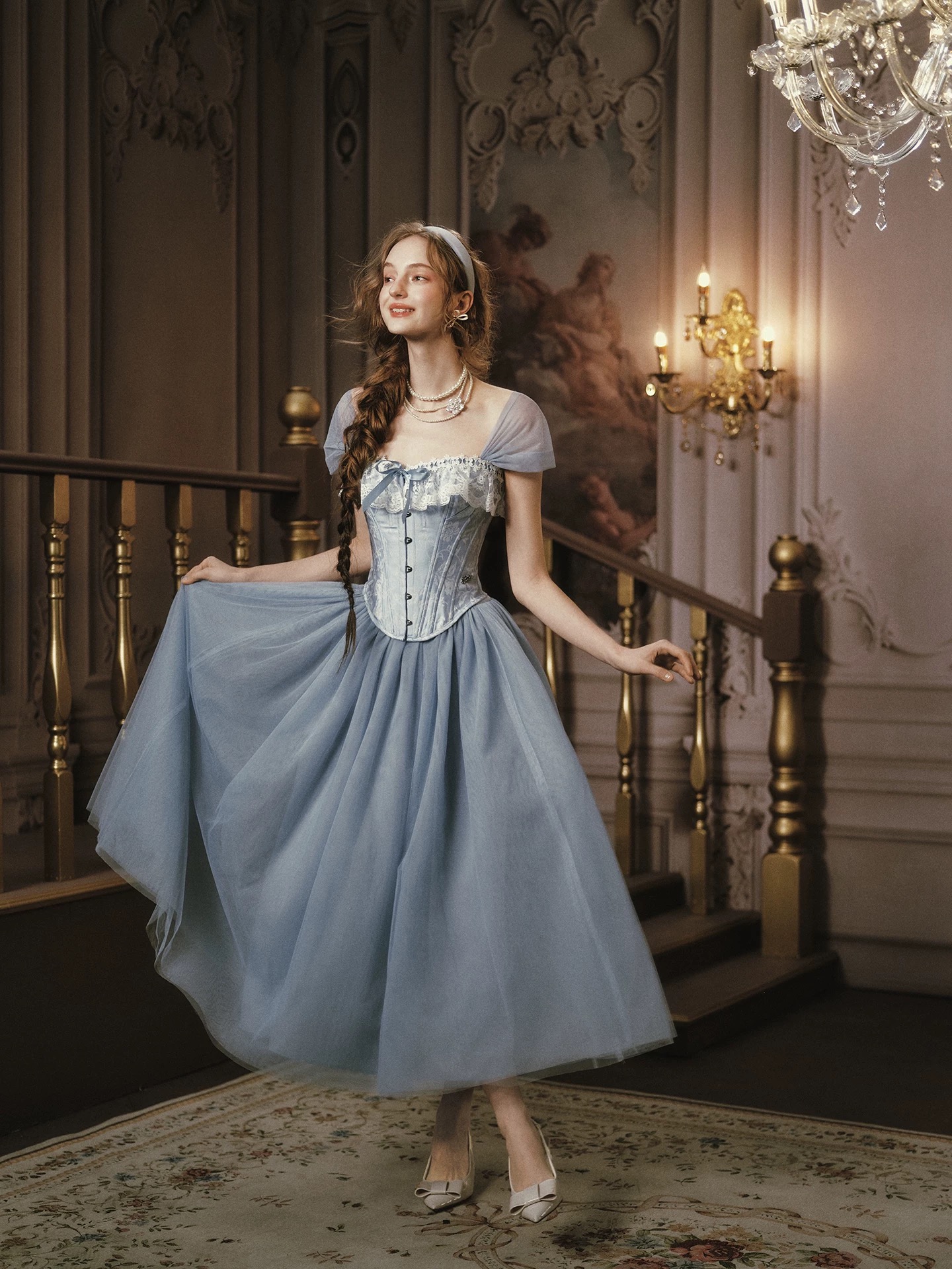 LaceMade váy corset ren xanh pastel công chúa vintage_V26