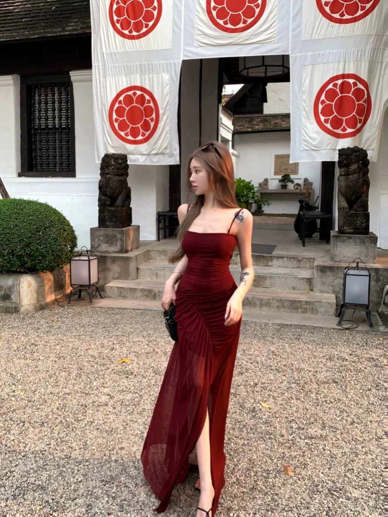 Váy 2 dây dáng dài xẻ tà ôm body quyến rũ_Y14