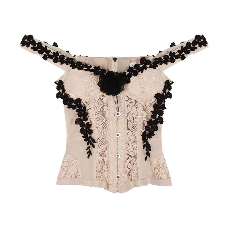 Váy corset trễ vai phối ren đen dáng ôm sang trọng_V32