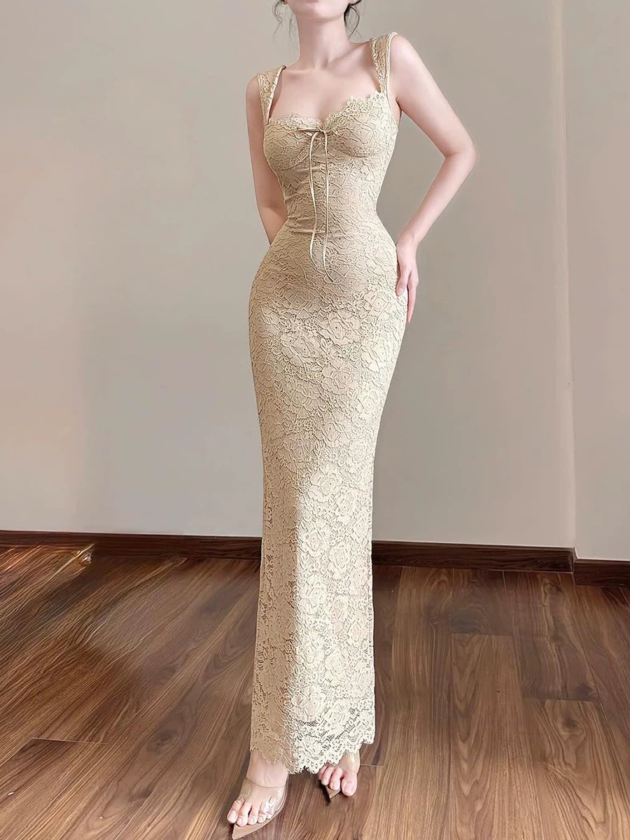 Váy ren dáng dài ôm sát tôn dáng cổ vuông_Y22