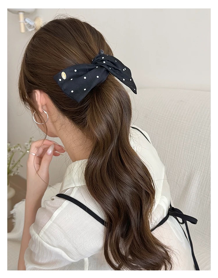 Kẹp tóc nơ satin chấm bi_T12