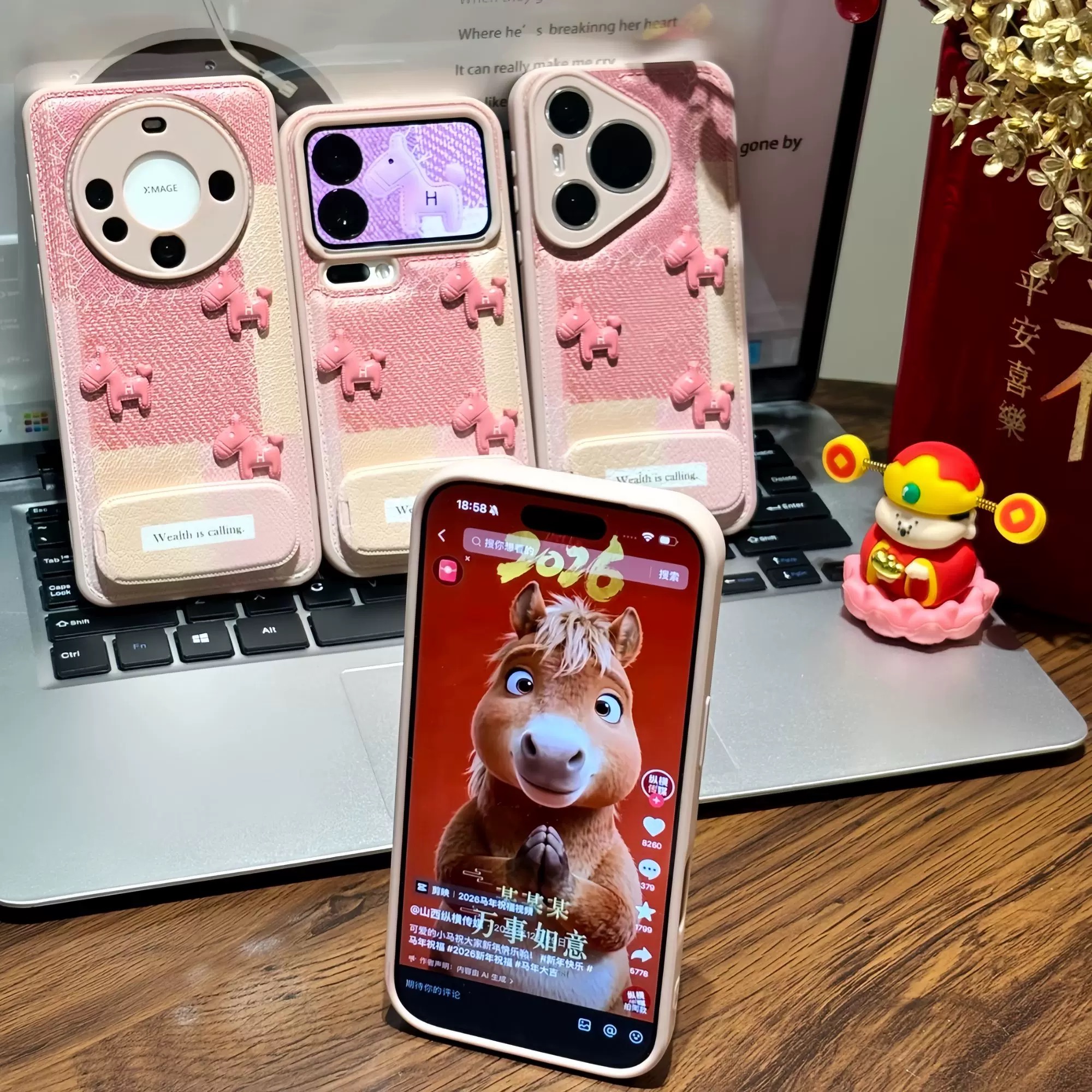 Ốp lưng đính ngựa nổi kèm gương_O01 (Iphone, Huawei, Honor, OPPO, Vivo, Xiaomi & Redmi)