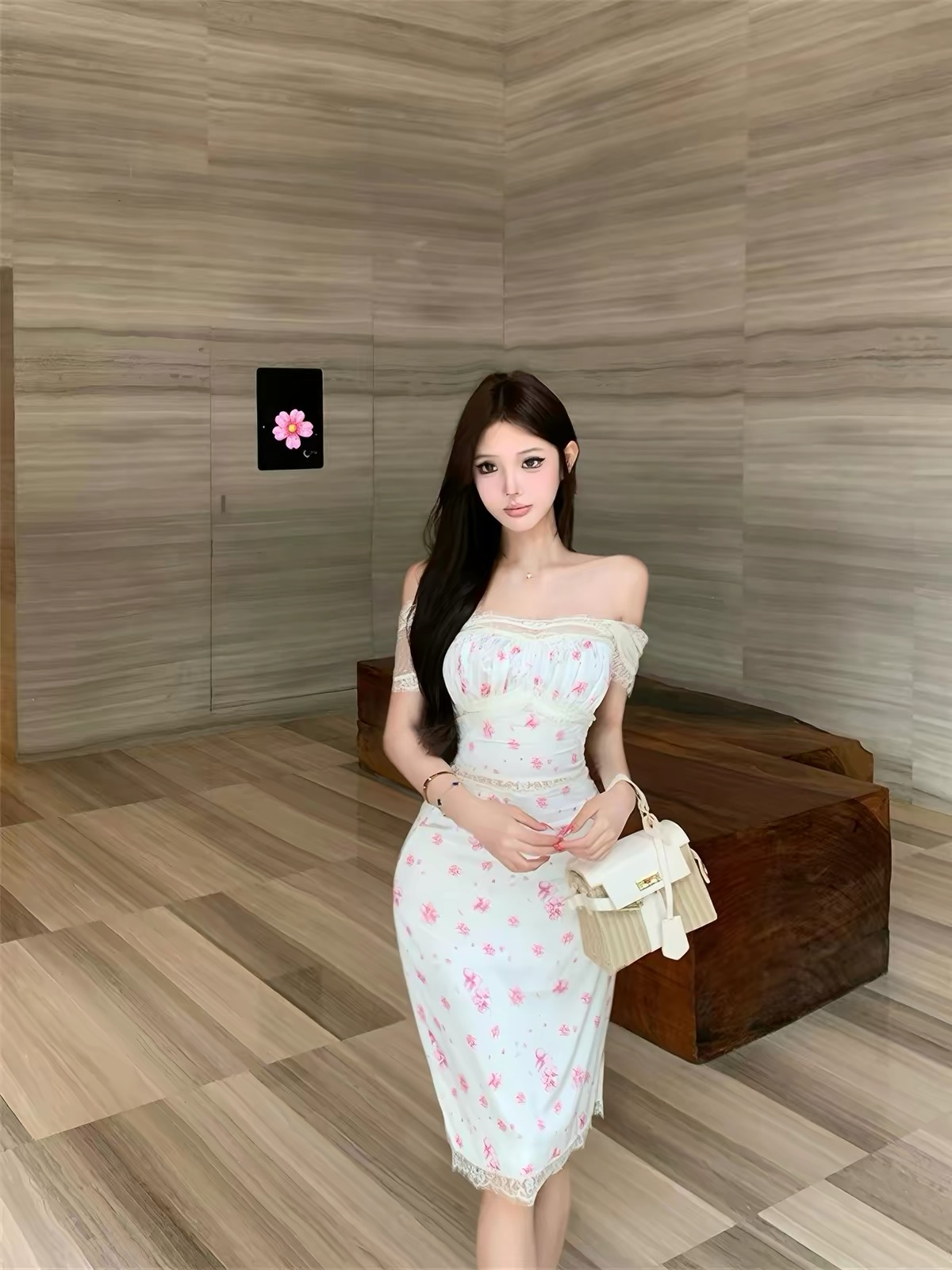 Váy midi ôm dáng phối ren_V44