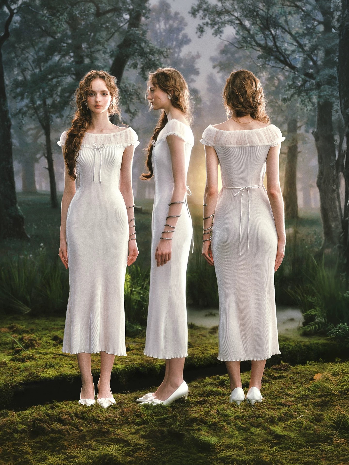 Lacemade váy trắng trễ vai dáng dài tiểu thư_Y19