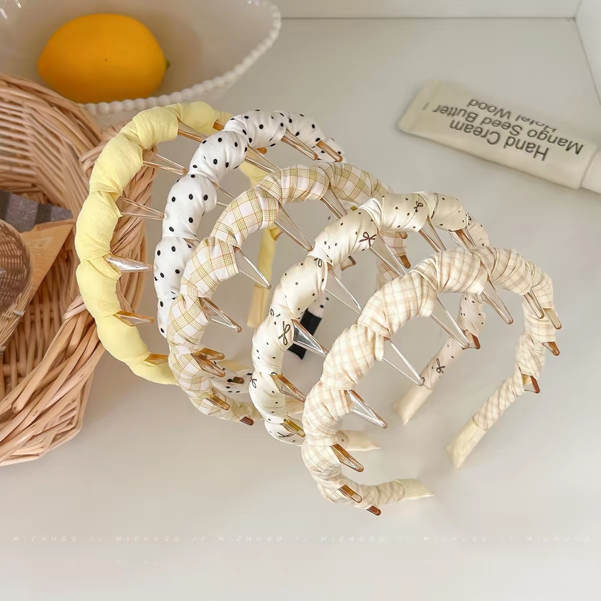 Băng đô bản rộng bọc vải họa tiết vintage_L18