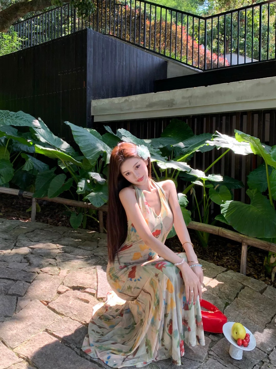 Đầm maxi hoa pastel cổ yếm nữ tính nhẹ nhàng_Y27