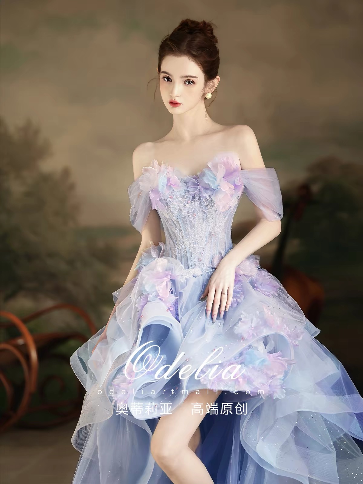 Váy dạ hội trễ vai đính hoa_I99