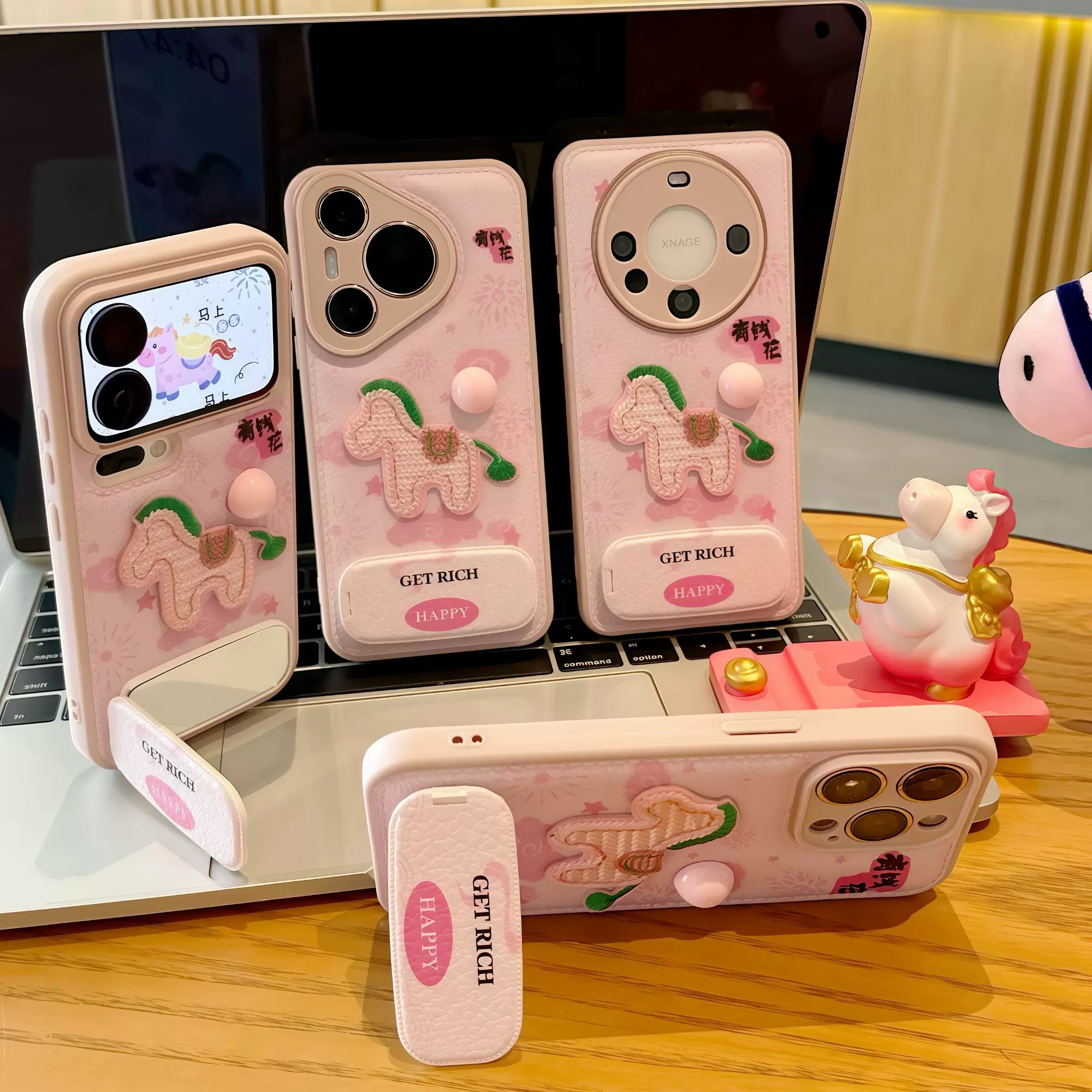 Ốp lưng ngựa thêu kèm gương_O03 (Iphone, Huawei, Honor, OPPO, Vivo, Xiaomi & Redmi)