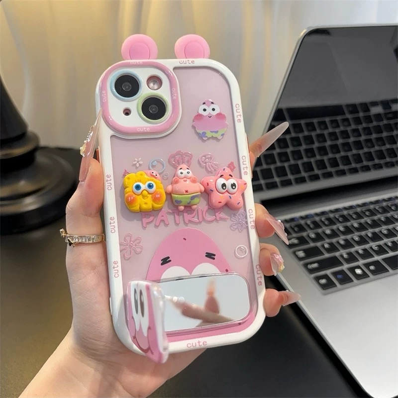 Ốp lưng SpongeBob & Patrick tai nổi kèm gương_O108 (Iphone, Huawei, Honor, OPPO, Vivo, Xiaomi & Redmi)