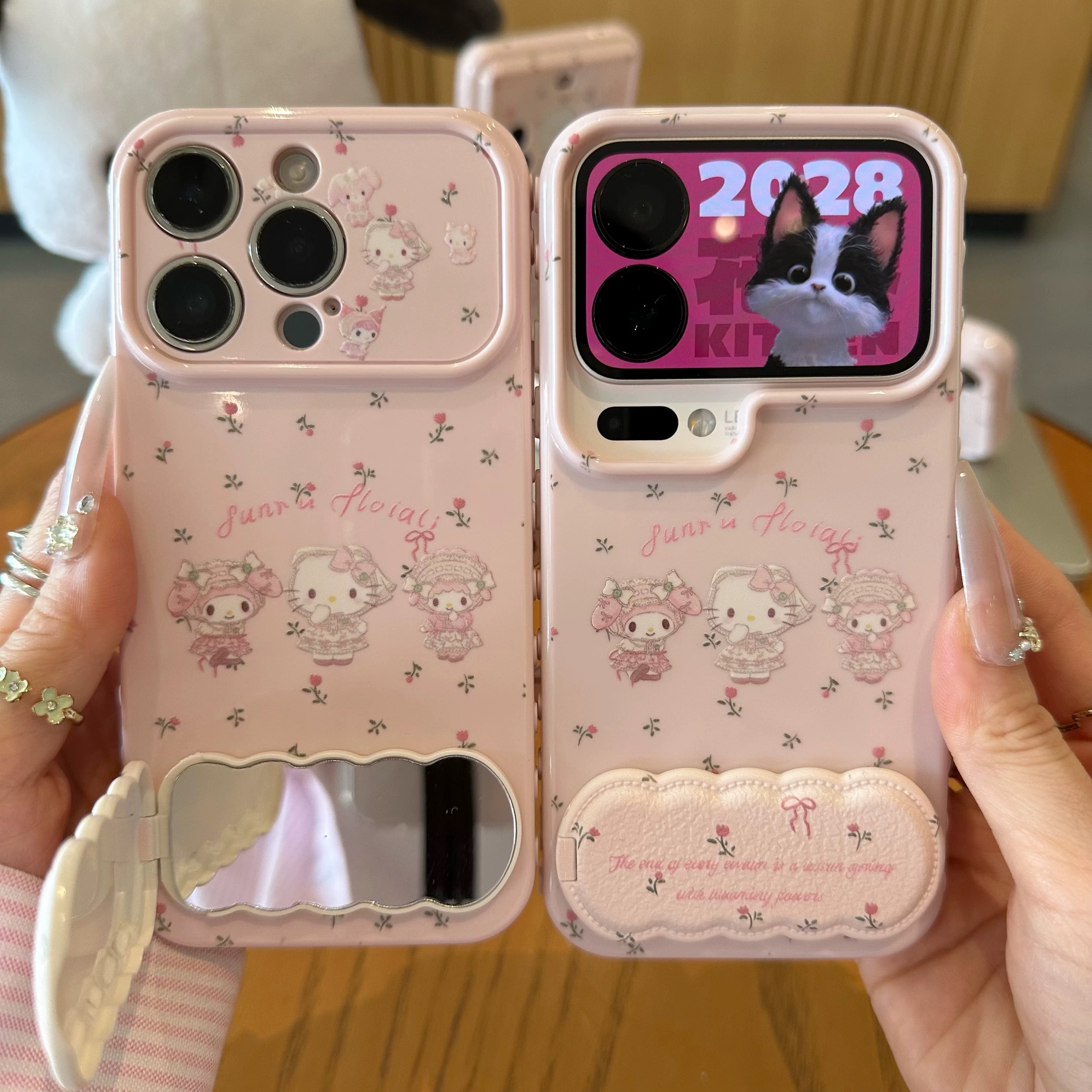 Ốp lưng Hello Kitty & My Melody hoa nhí kèm gương_O98 (Iphone, Huawei, Honor, OPPO, Vivo, Xiaomi & Redmi)