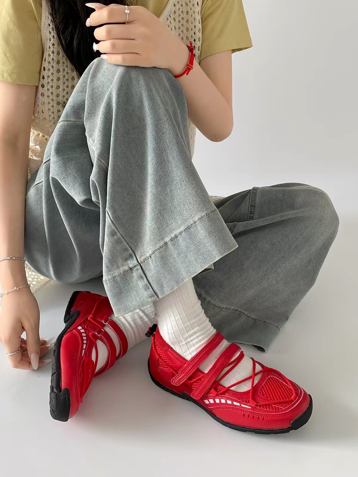 Giày sneaker quai dán phối dây đan phong cách thể thao_S06